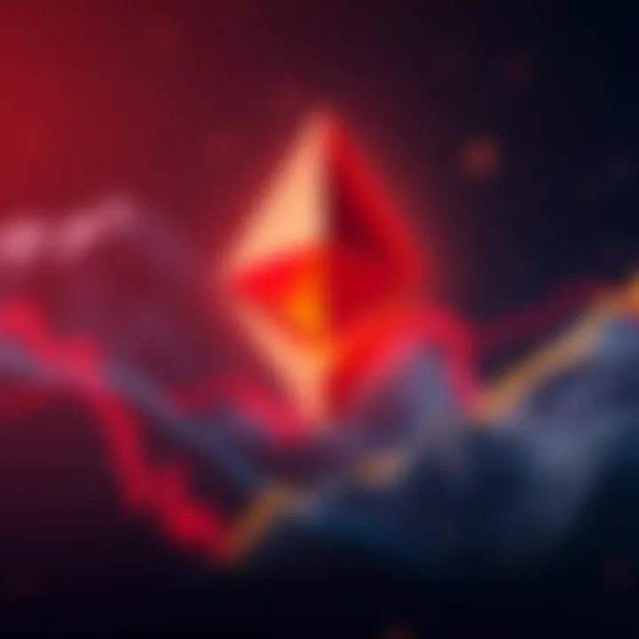 Ethereum logo with a downward trend graph in the background, symbolizing bear market lows.