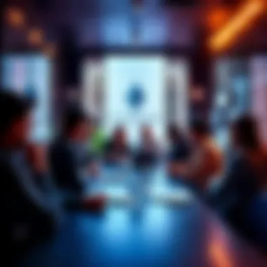 Ethereum Community Discussion A group of people engaged in a discussion about Ethereum, sharing ideas and news in a lively setting.