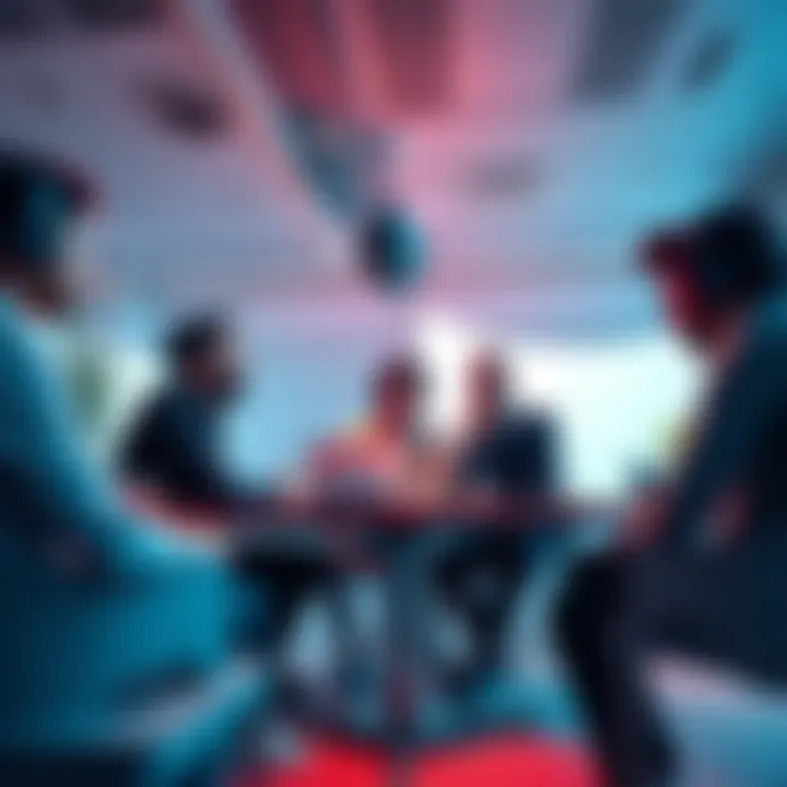 A concerned group of developers discussing funding issues for Ethereum's ecosystem in a modern office setting.