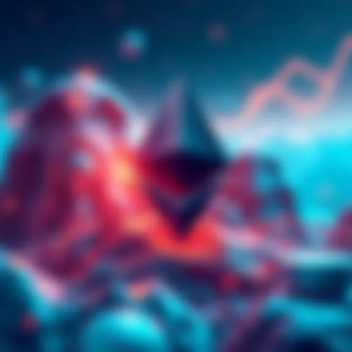 Illustration showcasing Ethereum's development activity growth with symbolic graphics of blockchain and innovation