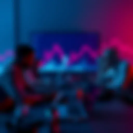 A group of people discussing Ethereum cryptocurrency with laptops and charts in the background