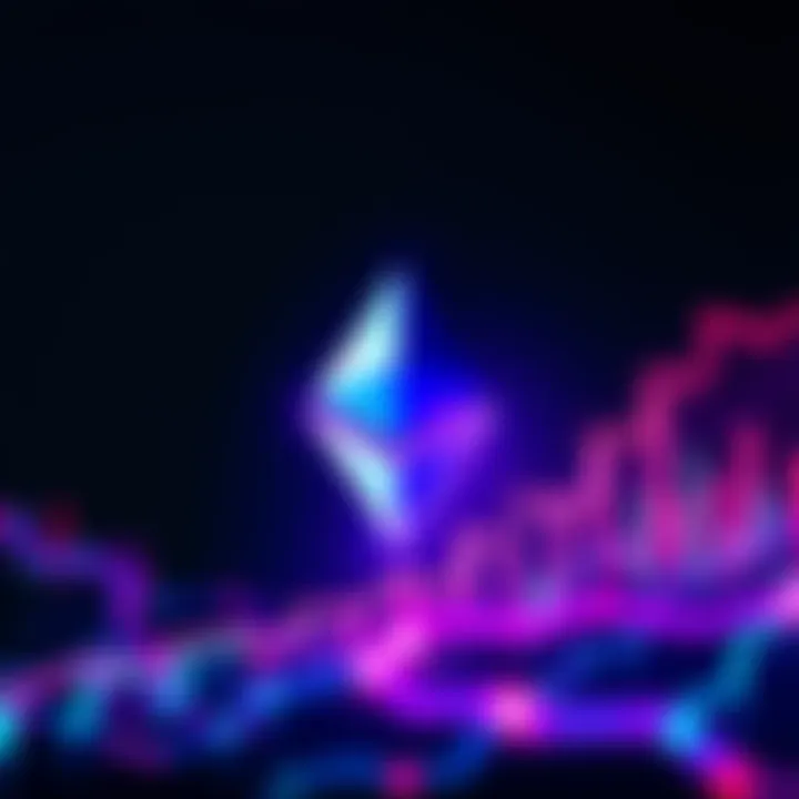 Ethereum logo with upward trend graph showing price predictions for 2036