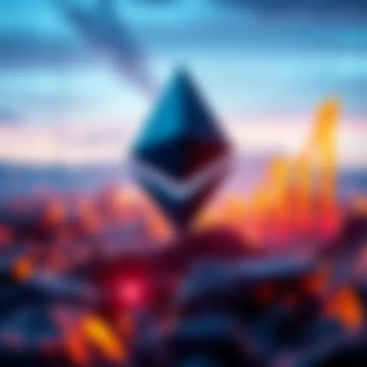 Ethereum logo with a rising graph representing a 4% increase and a value above $2700