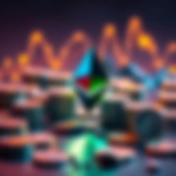 Illustration showing Ethereum logo with coins and validators working together, representing profitability and security in crypto.