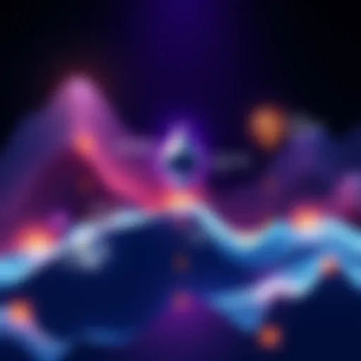 An illustration showing a simplified roadmap for Ethereum's future, highlighting key features like privacy, security, and scalability, with abstract representations of blockchain technology and decent...