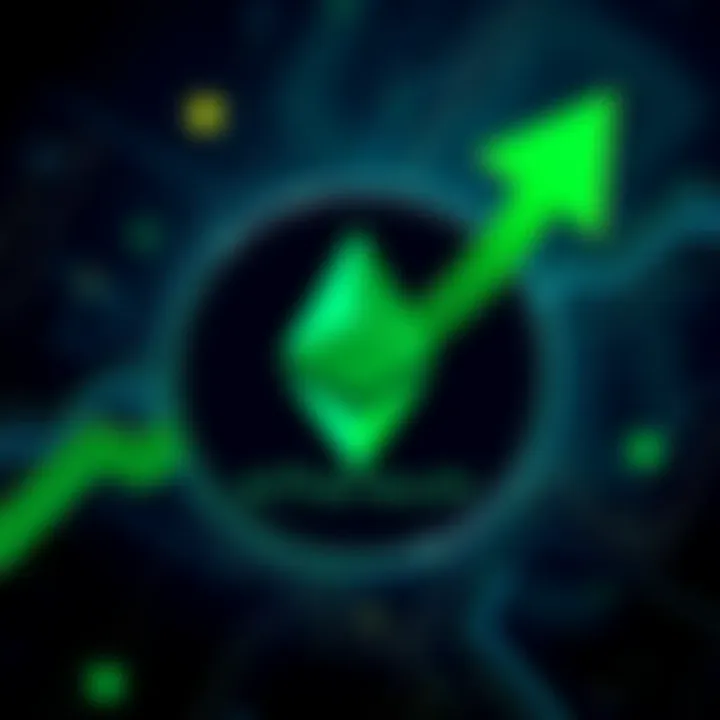 Ethereum logo surrounded by a green arrow indicating growth and improvement