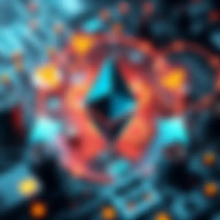 Illustration of Ethereum blockchain with arrows indicating improved scalability and payment solutions