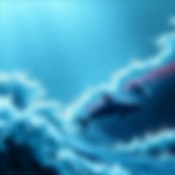 A visual representation of Ethereum's price fluctuations with whale silhouettes navigating the waves of market trends.