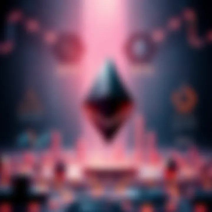 A visual representation of Ethereum network features with infographics about $ETH, network fees, and Layer 2 solutions.