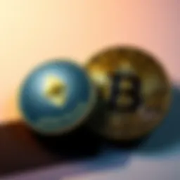 A visual comparison of Ethereum and Bitcoin coins on a neutral background, showcasing their distinct designs and logos.