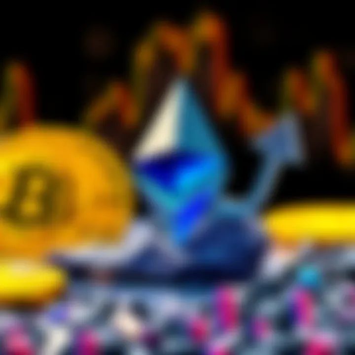Ethereum logo and Bitcoin logo with an upward arrow, symbolizing Ethereum's rally and hopes for altseason.