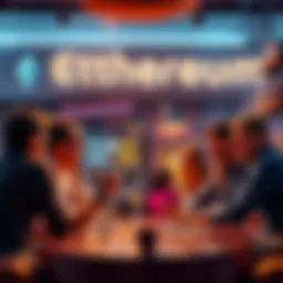 A group of people discussing Ethereum news and updates in a friendly setting