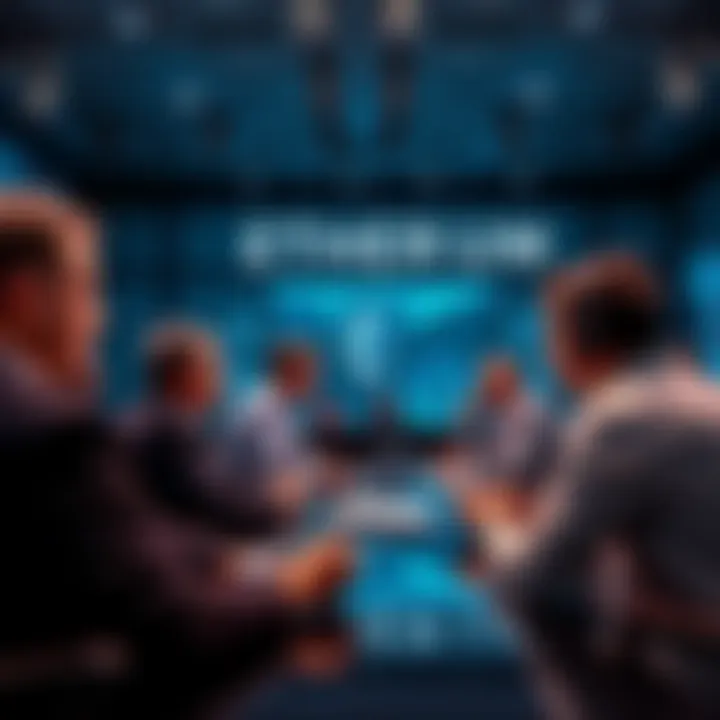 People engaging in a discussion about Ethereum and DeFi in a virtual forum setting.