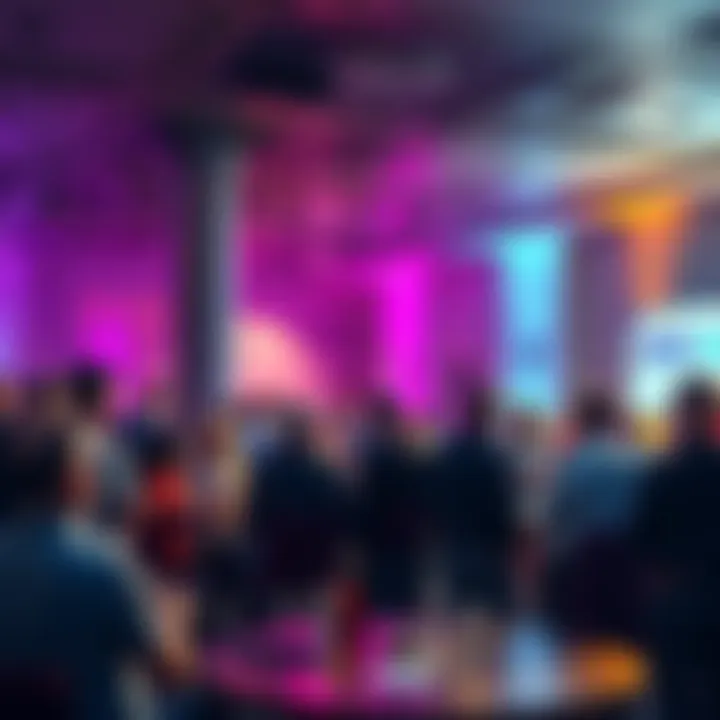 Ethereum Discussion Event A group of people discussing Ethereum in a lively forum setting, sharing insights and ideas about price trends and news.