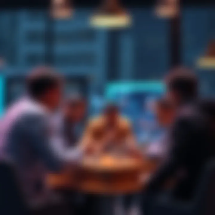 A group of people discussing Ethereum topics in a casual setting, sharing news and insights on price trends.