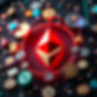 A visual representation of Ethereum logo surrounded by various financial icons symbolizing decentralized finance, showing its dominance in the crypto space.