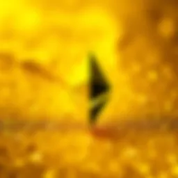 Ethereum logo on a shiny gold background representing its value as programmable gold for global services