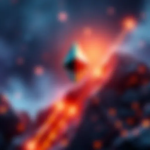 A visual representation of Ethereum's rising trajectory with upward trends and graphics symbolizing lower transaction costs and layer 2 networks.