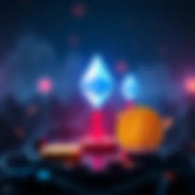 A graphic showing Ethereum's inflation rate decreasing compared to Bitcoin, with a downward arrow and symbols representing both cryptocurrencies.