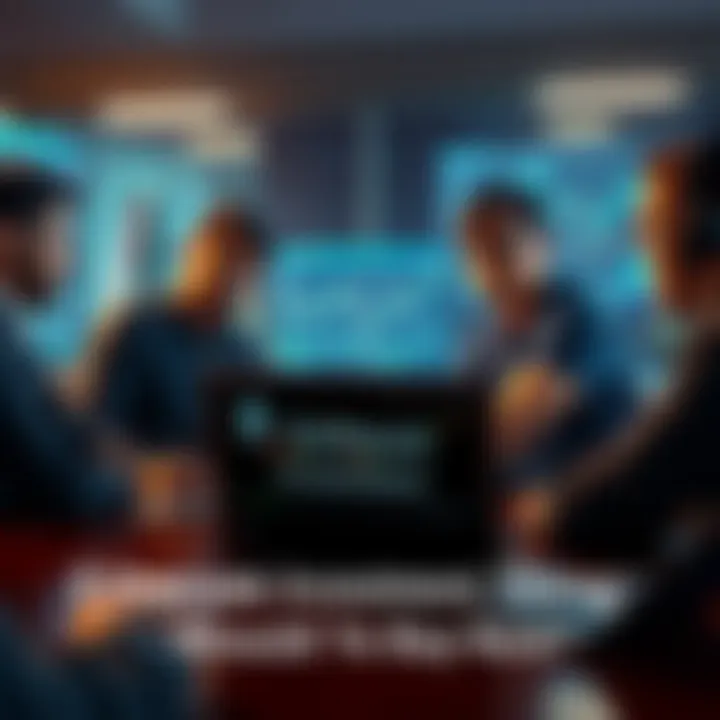 A group of crypto enthusiasts discussing Ethereum investment strategies over a laptop showing market charts.