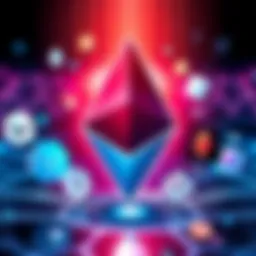 Illustration showing Ethereum symbol with various blockchain logos like Solana and Avalanche transforming into Layer 2 solutions