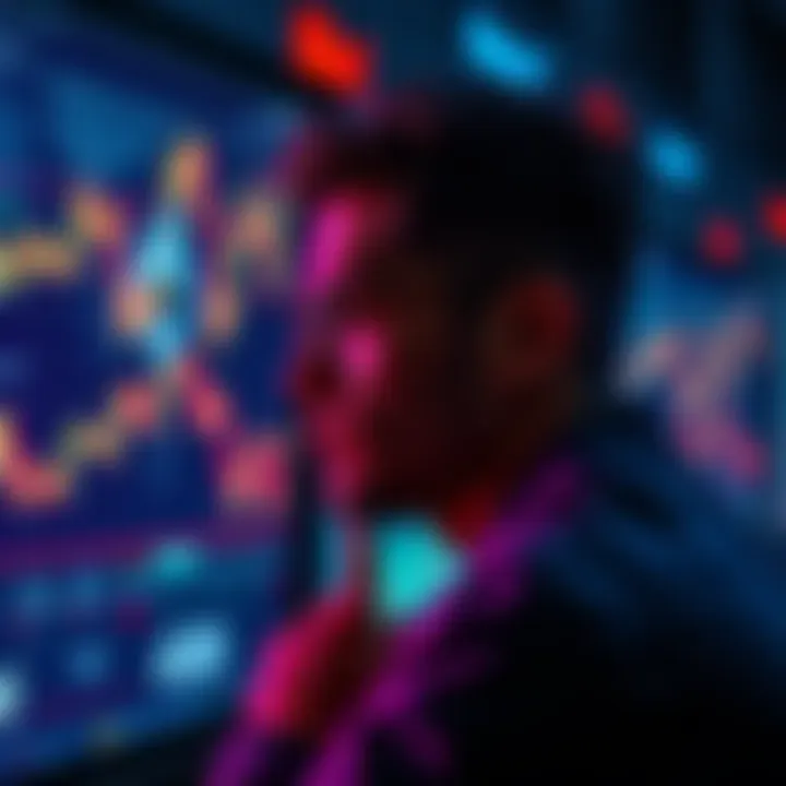 A contemplative crypto investor gazing at fluctuating charts on a screen, symbolizing missed opportunities in Ethereum trading