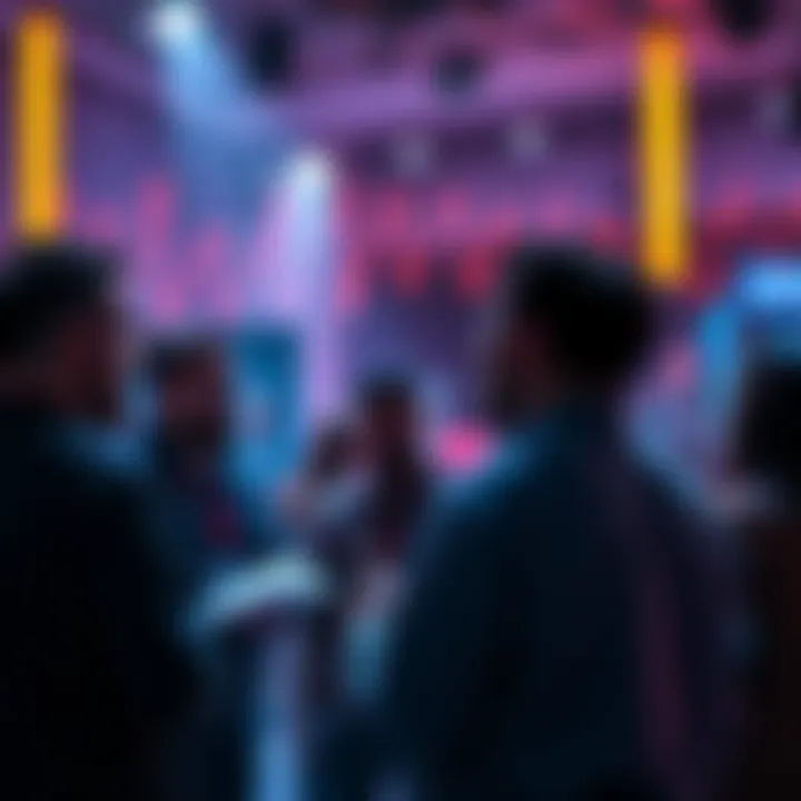 A group of people discussing Ethereum prices and news at a community event.