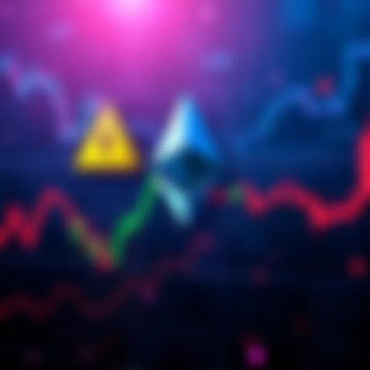 Graph showing Ethereum price declining with a warning sign