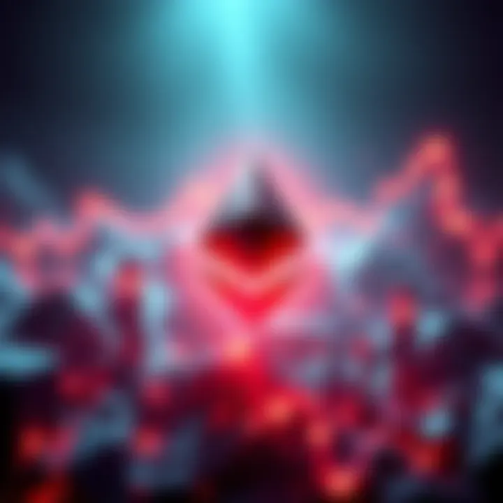 Ethereum logo surrounded by symbols of rising prices and market trends, indicating potential growth or hype around its value.