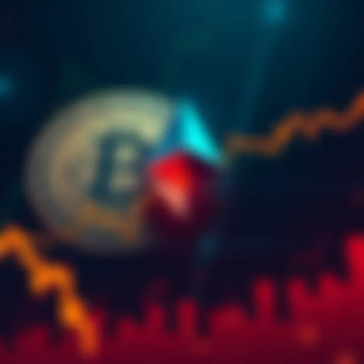 A graph showing Ethereum rising with a Bitcoin symbol in the background, illustrating market trends and predictions