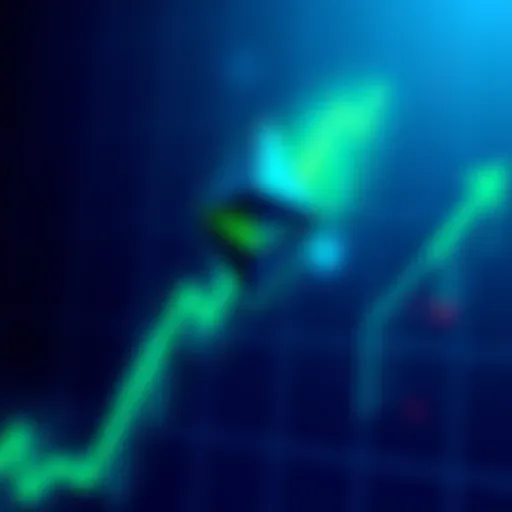 A graphic showing the Ethereum symbol with a green upward trend line indicating price increase