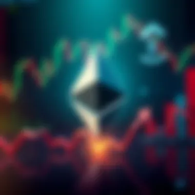 Ethereum Price Surge Concept A graphic representation of Ethereum's logo with upward trending arrows, symbolizing potential price increase, against a backdrop of financial charts.