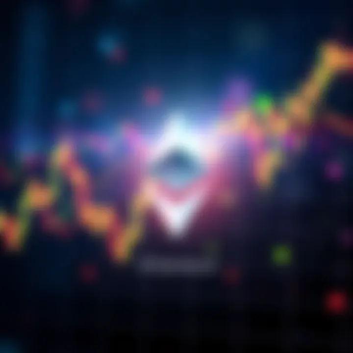 Ethereum logo with a futuristic financial graph background