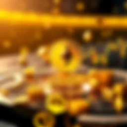 A digital representation of Ethereum symbolizing its role as a new form of gold in finance, with global service icons around it.