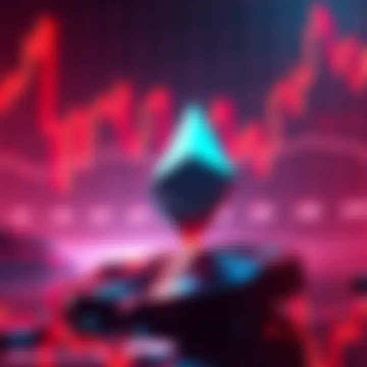 Illustration showing Ethereum symbol rising against a backdrop of red financial charts symbolizing Bitmine's losses
