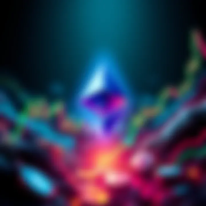 A visual representation of Ethereum's potential growth with a vibrant Ethereum logo surrounded by market graphs and bullish trends.