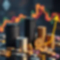 A visual representation of Ethereum staking with coins stacked and a graph showing upward growth, symbolizing increasing confidence in the network.