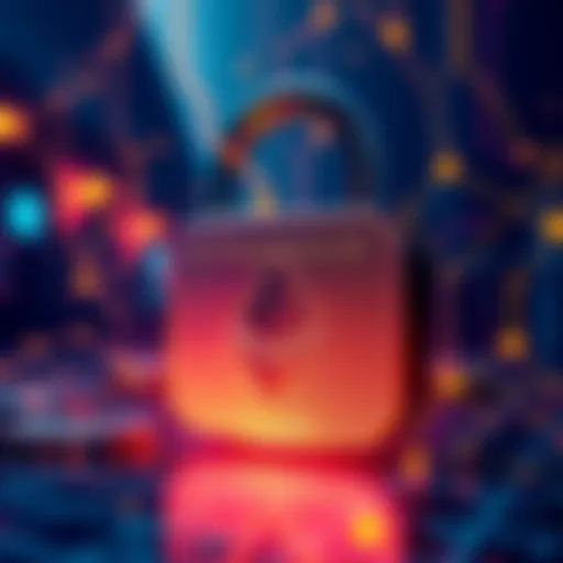 A graphic showing a digital lock with Ethereum symbols representing 40.3 million ETH locked in staking.