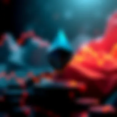 Graphic showing Ethereum symbol with increasing stake percentage and bullish trend lines.