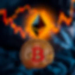 A graphic showcasing Ethereum's logo rising above Bitcoin's logo, symbolizing increased interest in Ethereum.