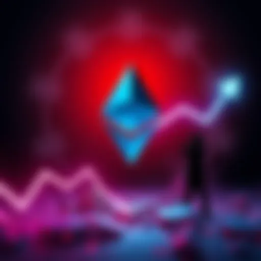 Graphic showing Ethereum symbol with a downward trend line and a frustrated investor silhouette