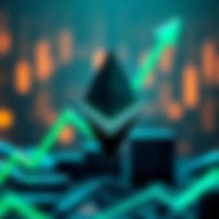 Ethereum Symbol with Rising Graph Ethereum logo with a green upward graph illustrating its top TVL ranking in the cryptocurrency market