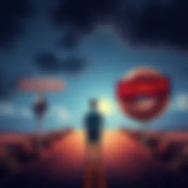 A person standing at a crossroads looking at Ethereum and DONUT signs, weighing their options