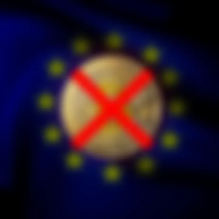 A graphic showing a Bitcoin symbol crossed out with a European Union flag in the background, highlighting the proposed ban on unregistered wallets by 2027.