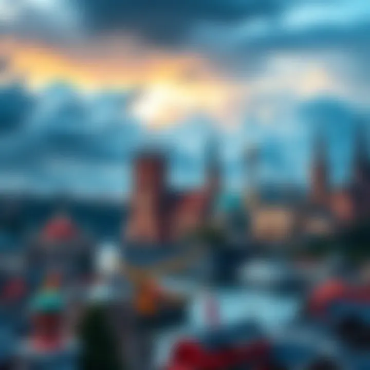 A collage depicting Europe's iconic landmarks with ominous clouds reflecting uncertainty, symbolizing upcoming changes.