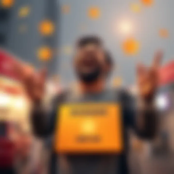 Person celebrating with joy after receiving a larger than expected reward from an advertisement