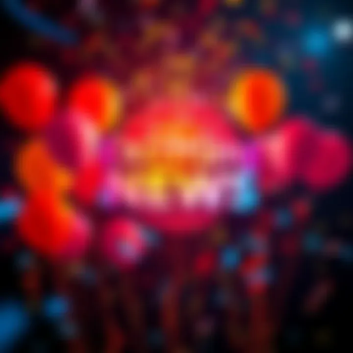 A vibrant graphic showing a celebratory announcement with balloons and confetti, indicating the return of a project.