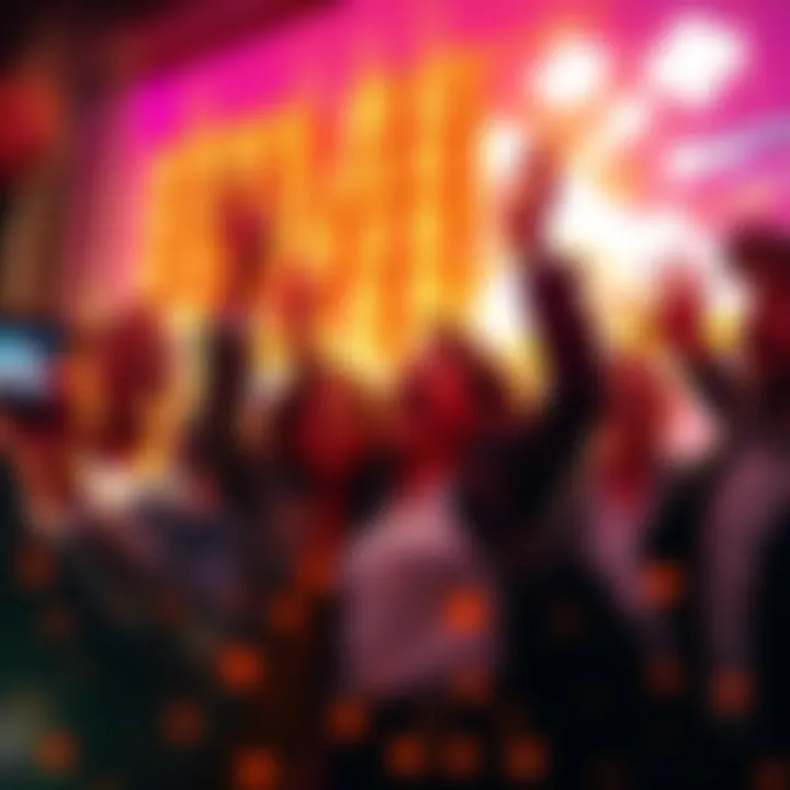 A group of people celebrating and looking at new technology reveals with excitement