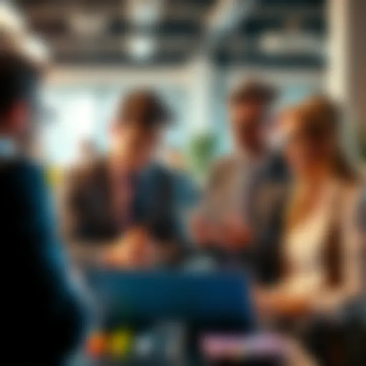 Group of executives discussing HBAR holdings and potential wealth growth in a startup setting
