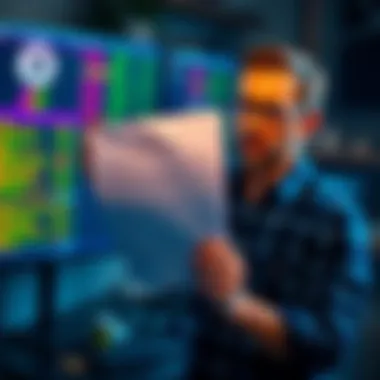Exodus Denies Responsibility for Consumer Loss A person holding a legal document while looking frustrated, with a computer screen showing cryptocurrency transactions in the background.